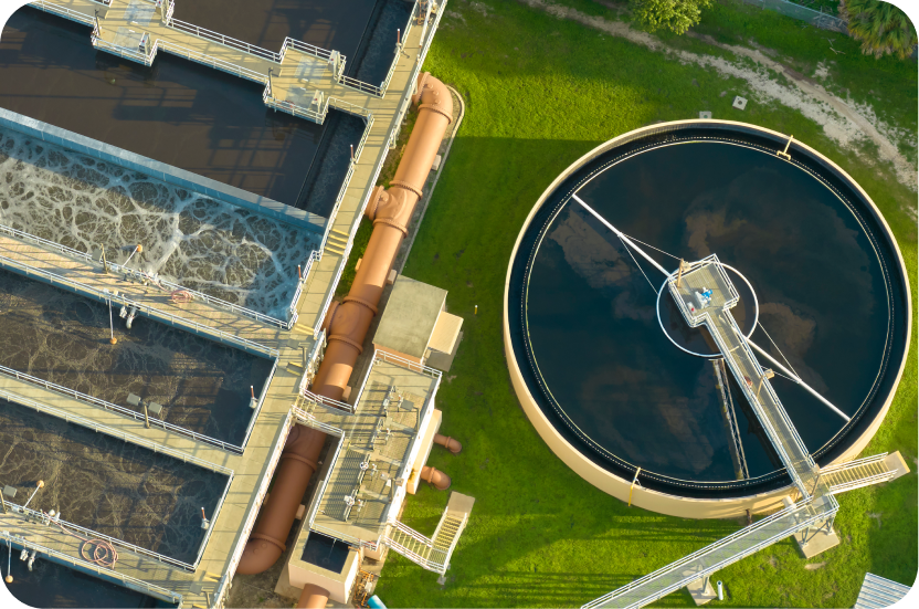 aerial view of wastewater treatment plant